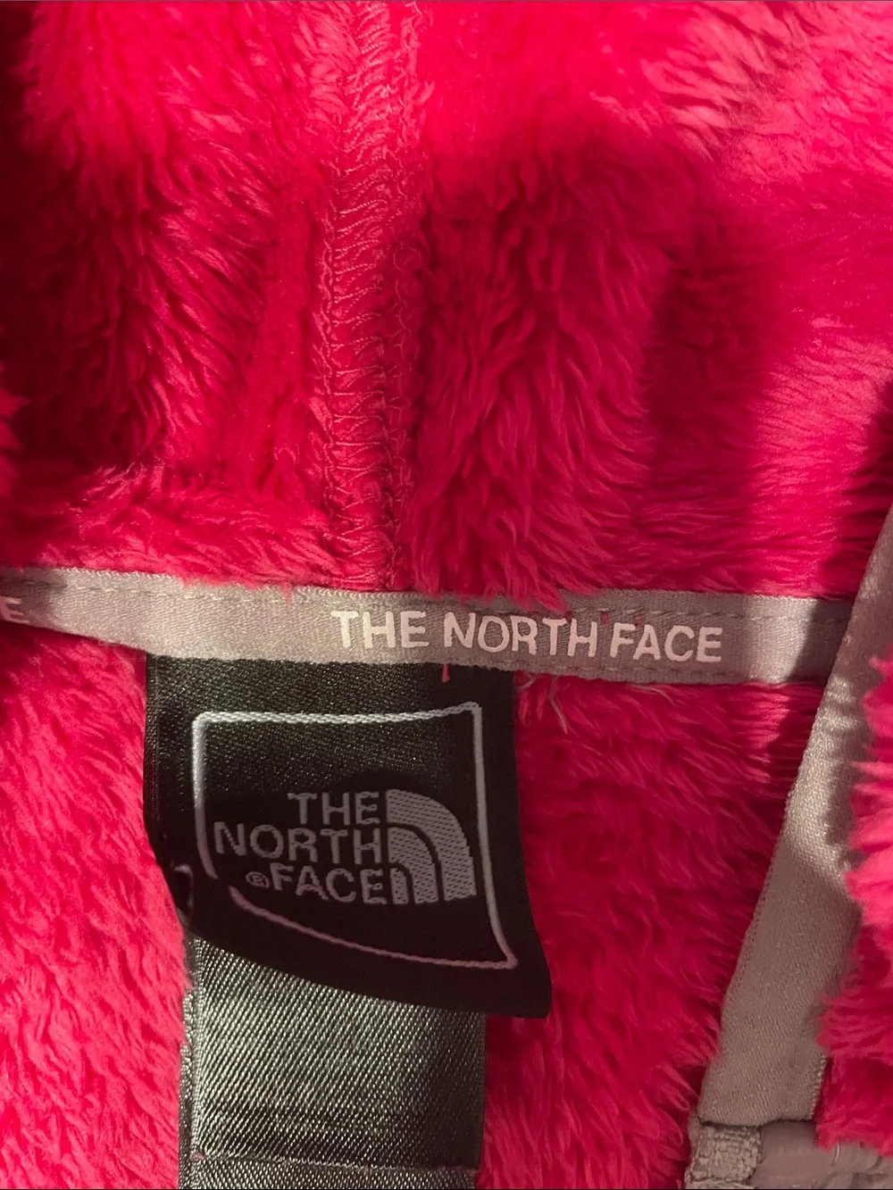 The North Face Bright Pink Hooded Fleece Jacket with Silver Yoke